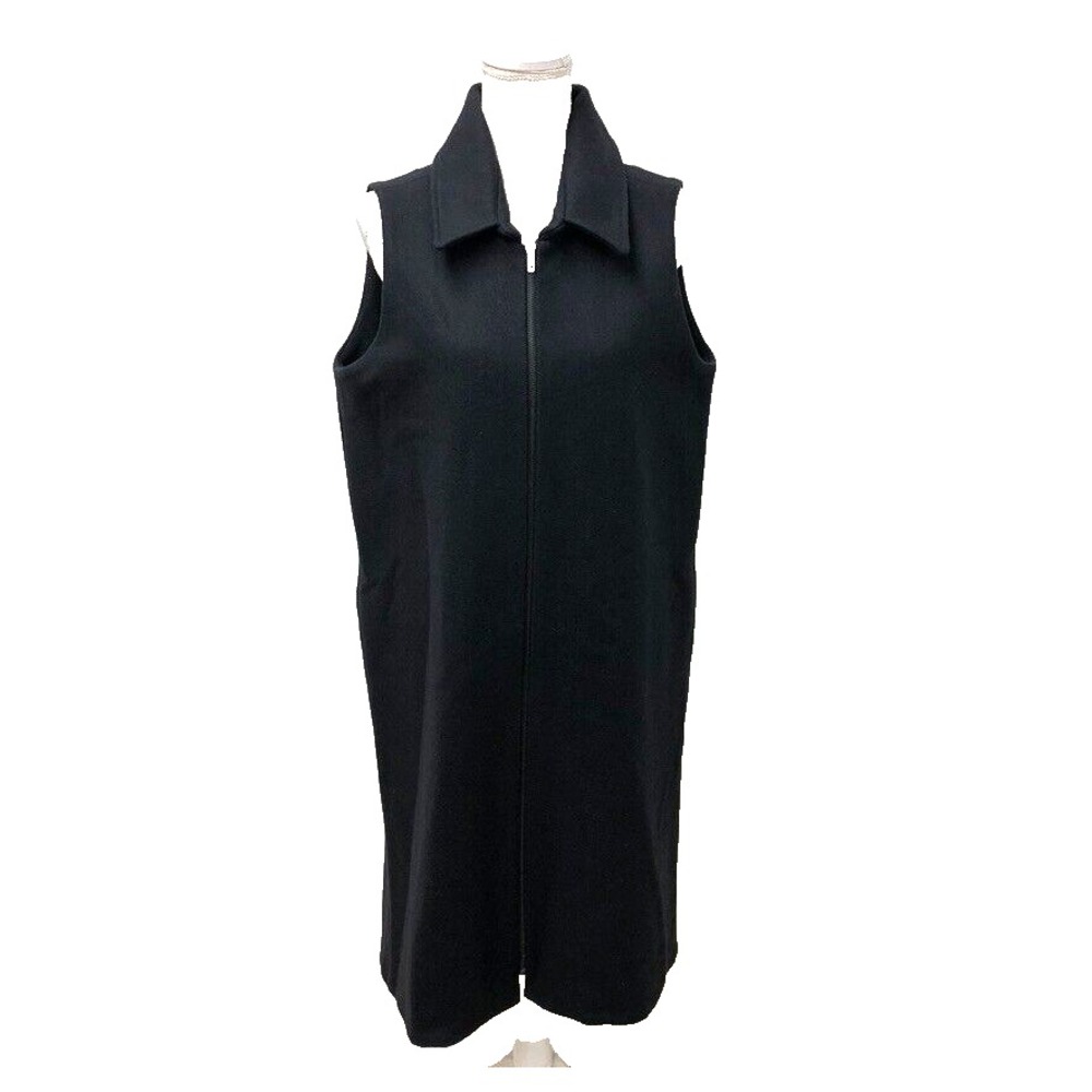 Meg Coatigan Wool Tunic Vest Jacket Sleeveless Womens Large Black Minimalist
